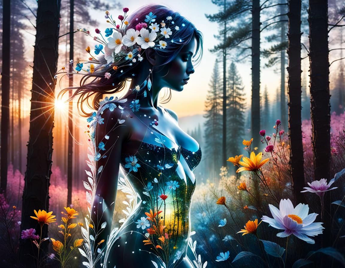 Crystalline Woman in Snowy Landscape