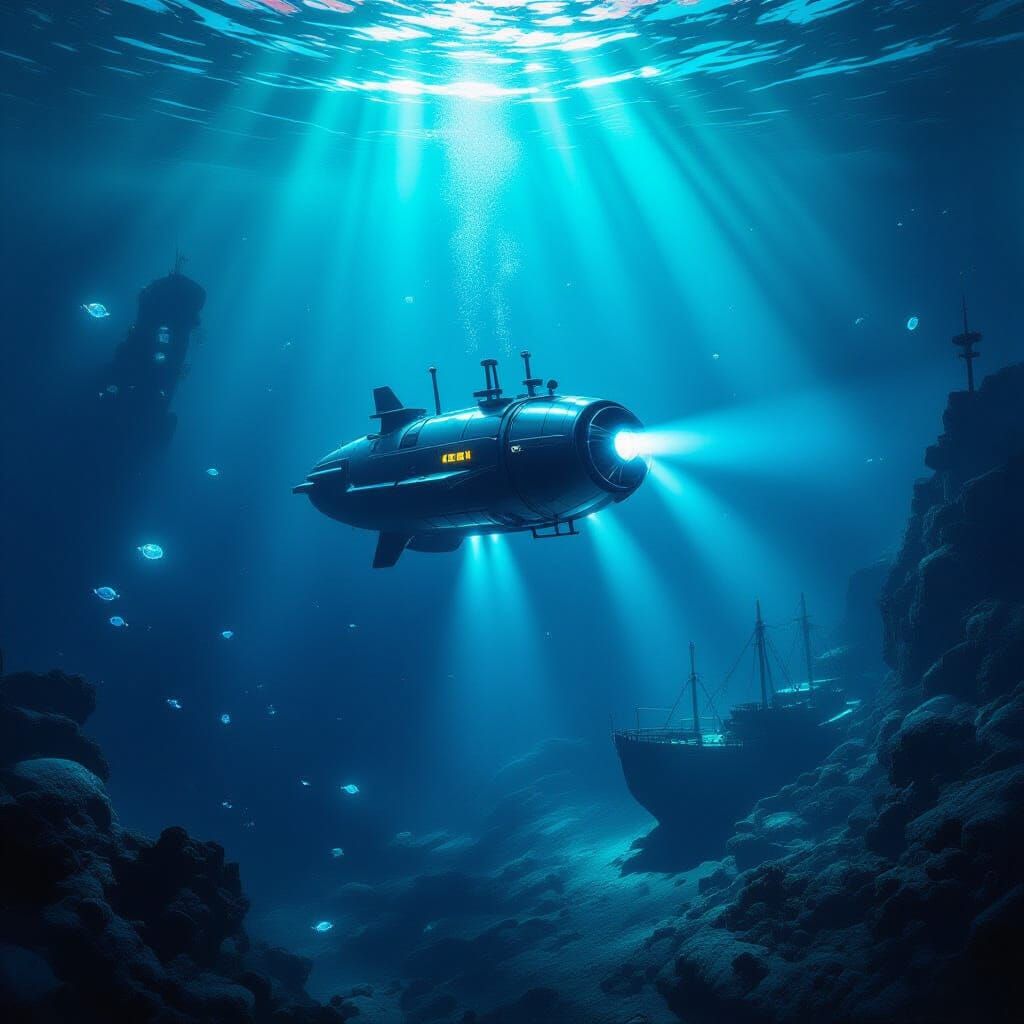 Submersible Explores Alien Ocean Depths in Surreal Style