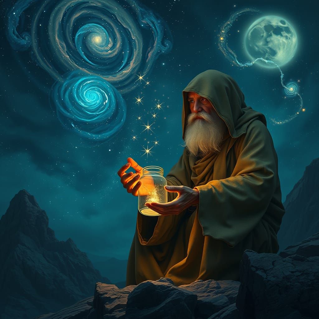 Father Gathers Stars for Child, Surreal Realism