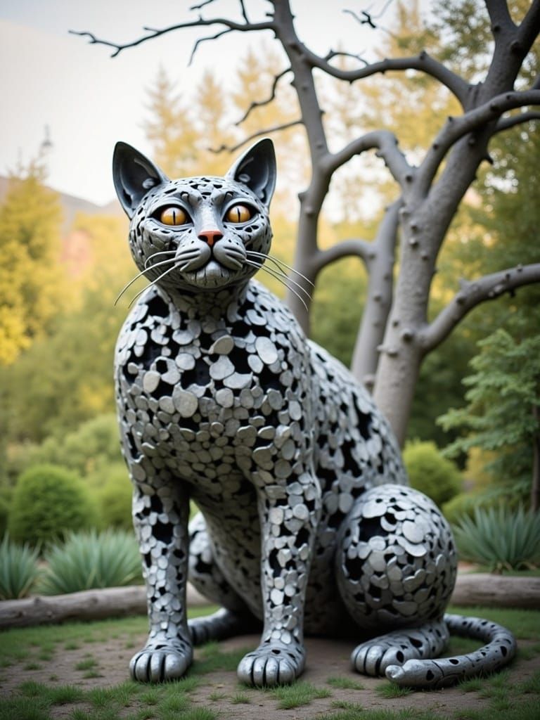 Esoteric Feline Sculpture in Pewter