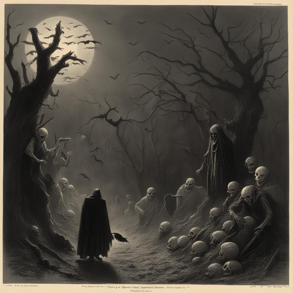 Horror Halloween Scene in Doré Style