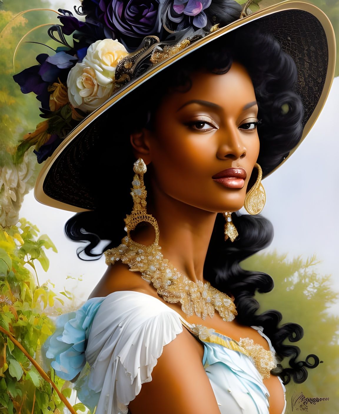 Extravagant Derby Sunhat Portrait in Rococo Style