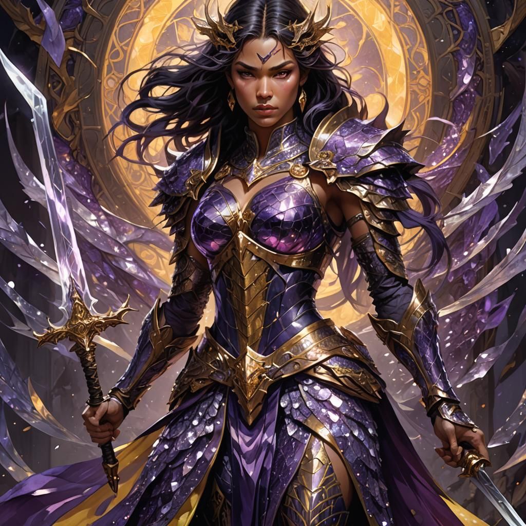 Fierce Crystal Warrior: Dark Fantasy Portrait