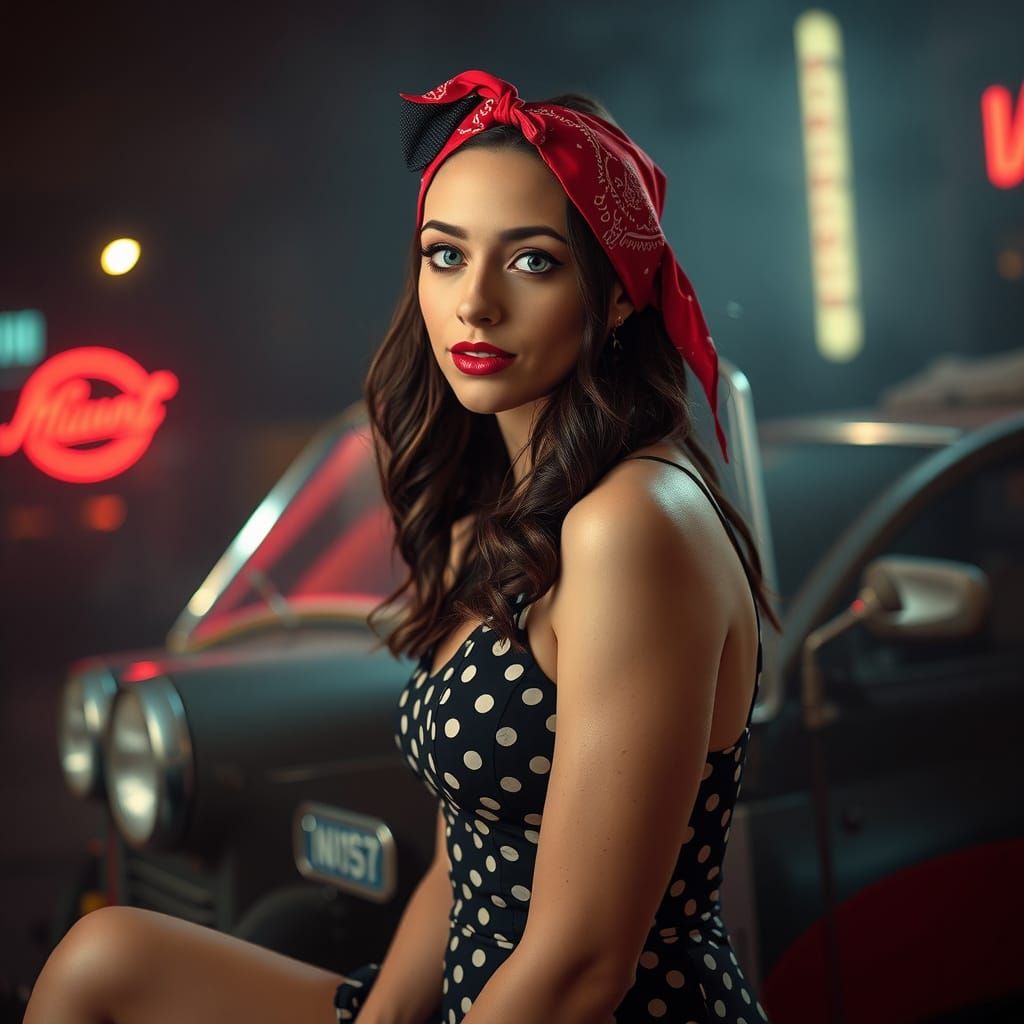 Retro Pinup Girl in Hyperrealistic HDR Style