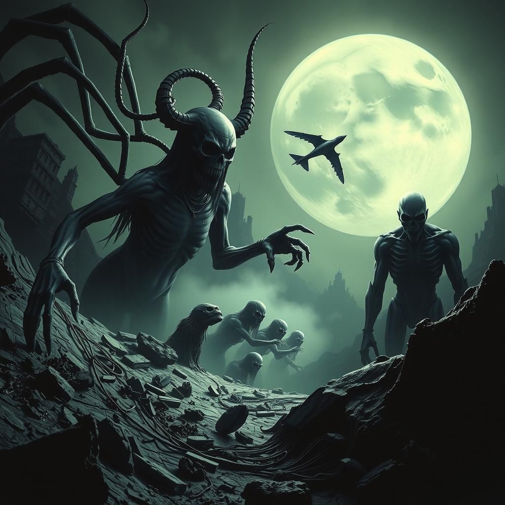 Eldritch Dystopian Horror Landscape in Giger Style