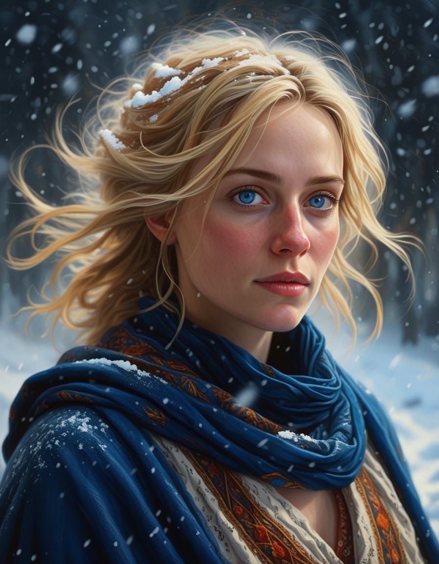 Renaissance Portrait of Woman in Falling Snow