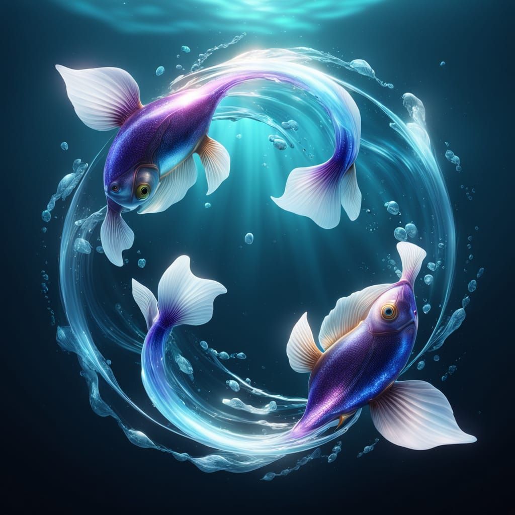 Hyperrealistic Pisces Zodiac Symbol in Vibrant, Dreamy Style