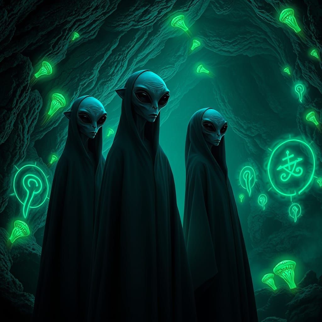 Ethereal Underworld Encounter in Mysterious Alien Cavern