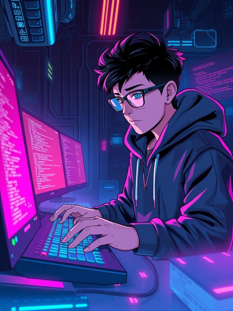 Cyberpunk Programmer in a High-Tech World