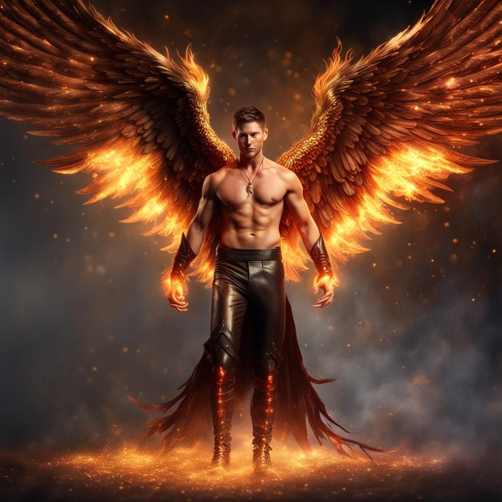 Mystical Phoenix Man with Fiery Wings