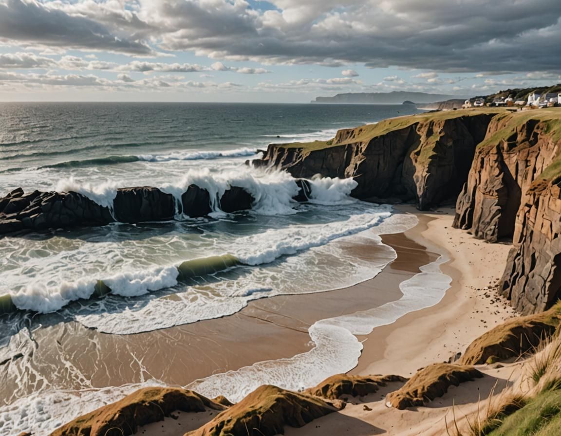 Felt Landscape of Beach with Cliffs and Surf