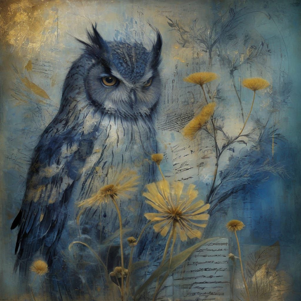 Surreal Owl in Quattrocento Style with Eerie Gold Details