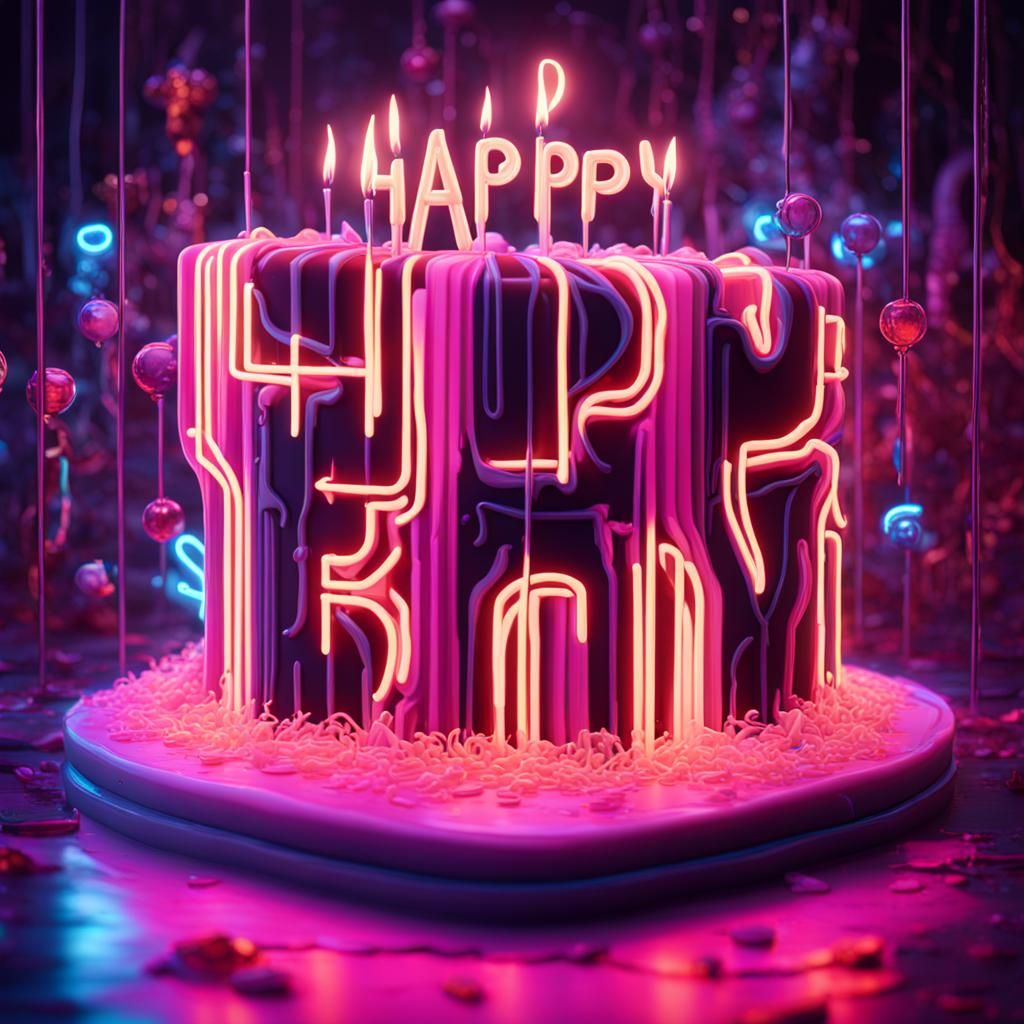 Neon 'Happy Birthday' in Detailed Matte Painting