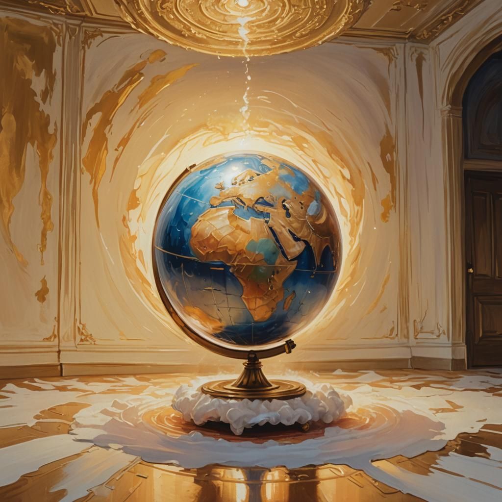 Glowing Globe in Warm Light, Gouache Painting