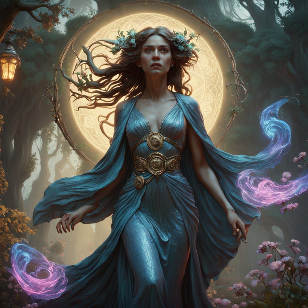 Ethereal Goddess in Art Nouveau Style, Radiating Magical Aur...