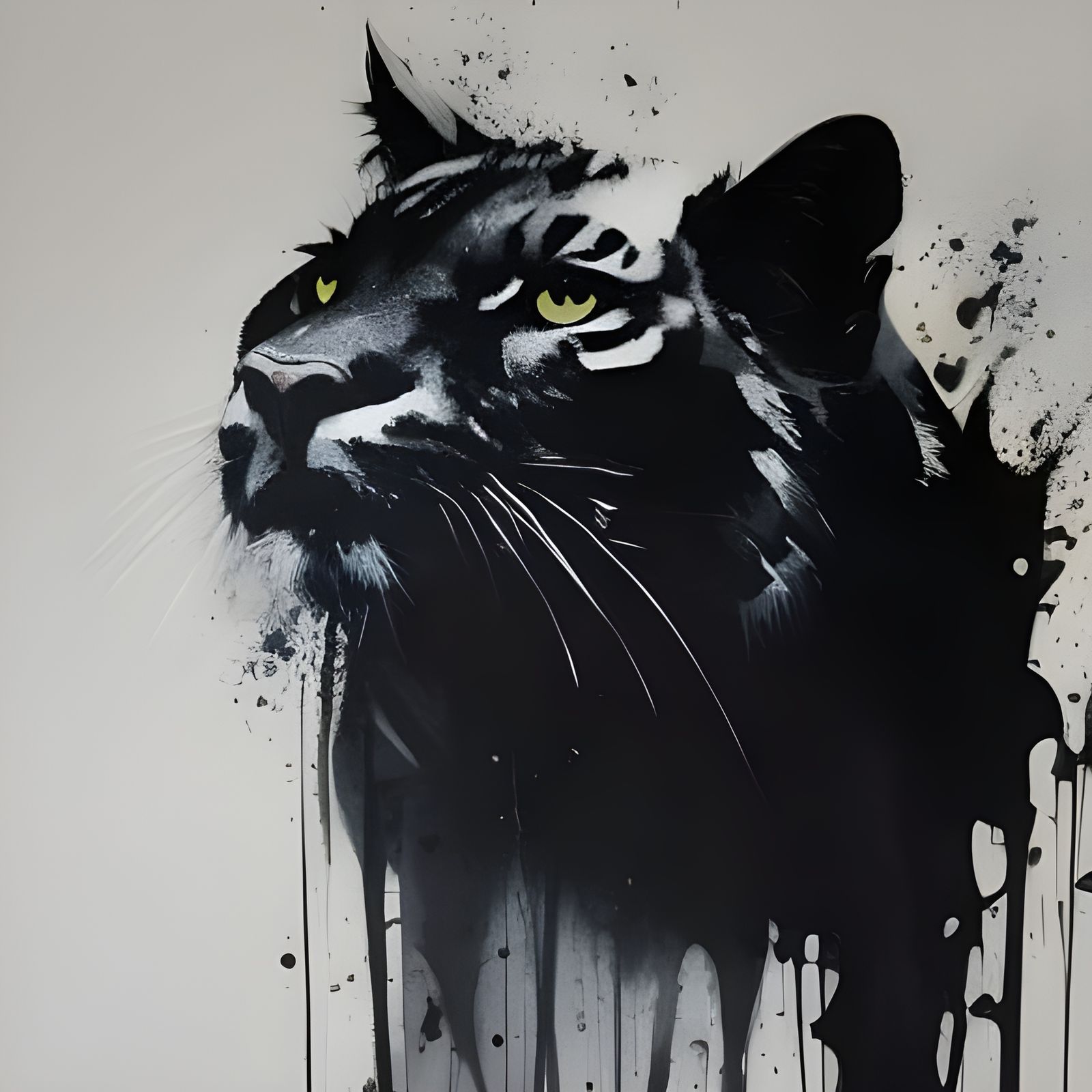 Tiger Silhouette in Dripping Black Ink