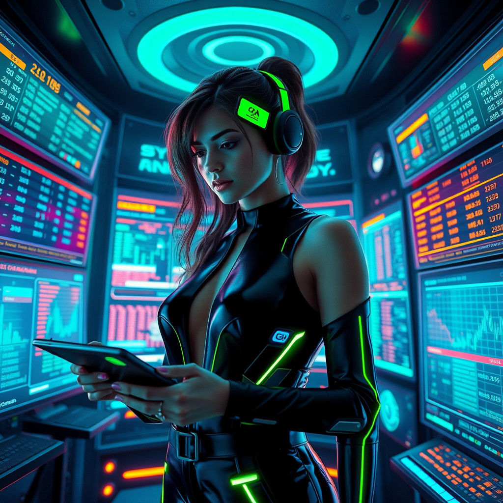 Futuristic Betting Analyst in Cyberpunk Style