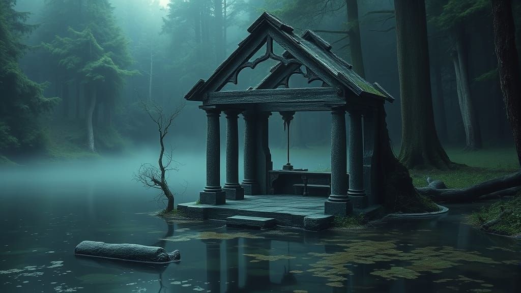 Ruined Underwater Altar Guarded by Sturgeon