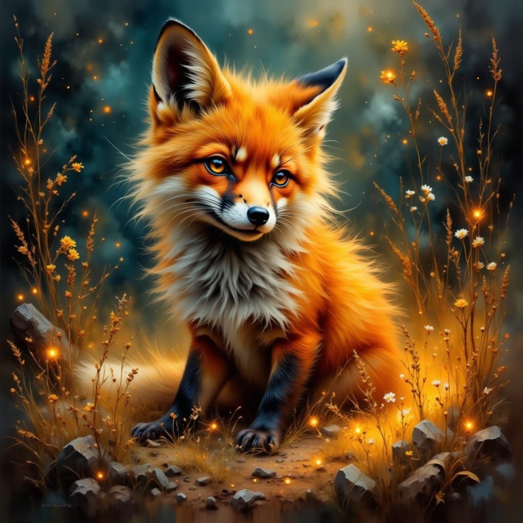 Mystical Fox Spirit in Smokey Grunge Forest