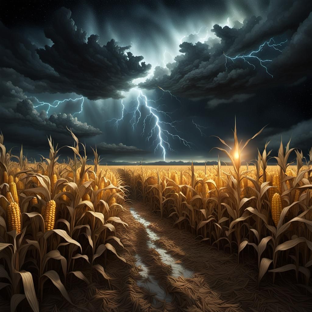 Corn field during thunder and storm