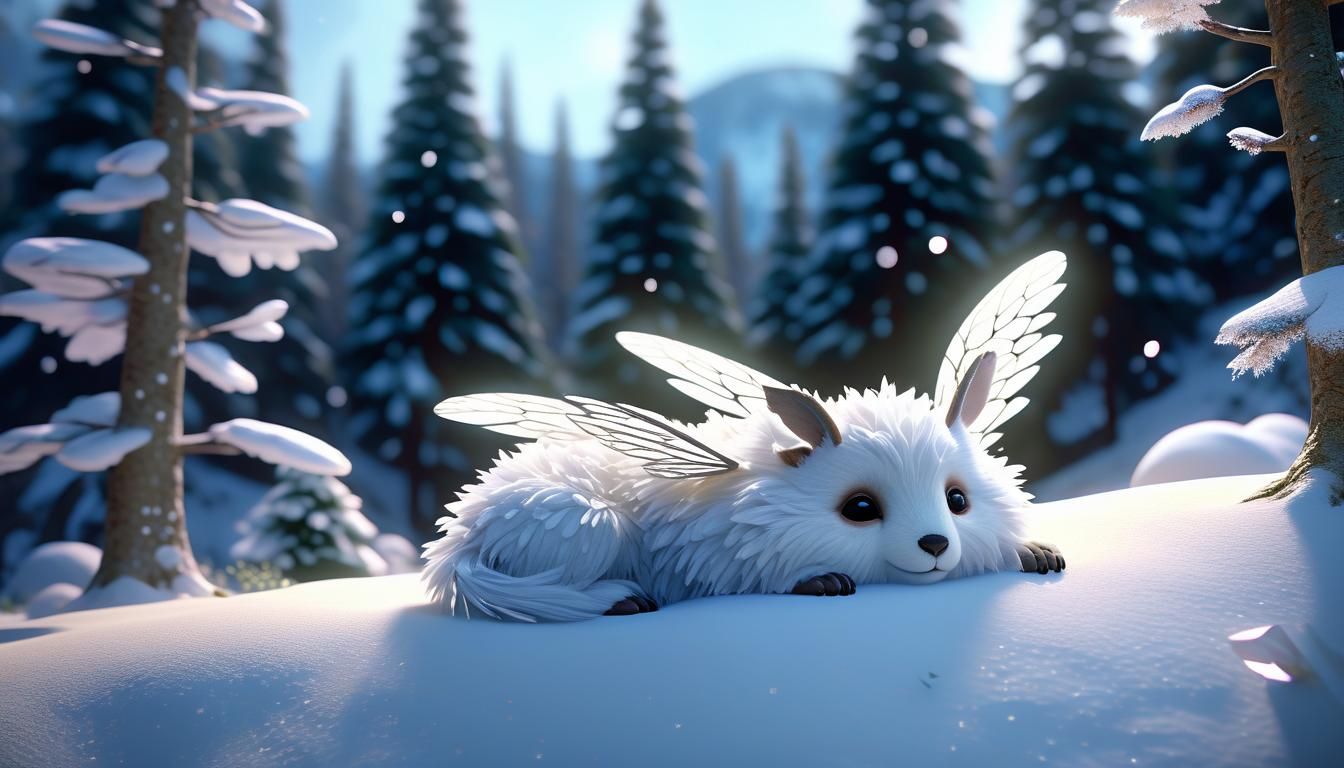 Snowy Landscape with Adorable Creature in 3D