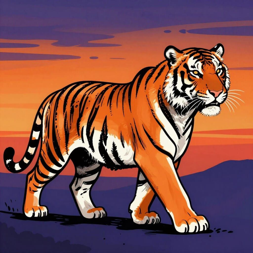 Majestic Tiger in Expressive Line Art Style