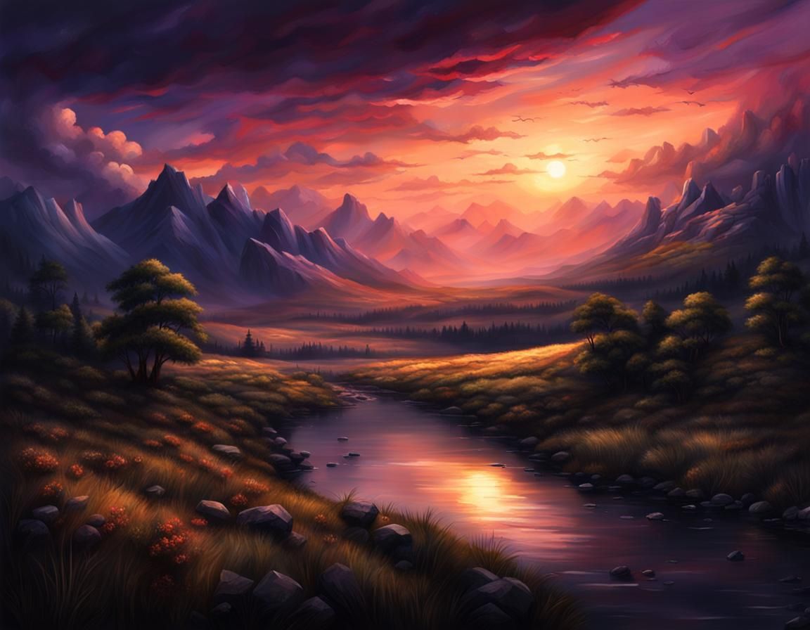 Epic Twilight Landscape in Realistic Style