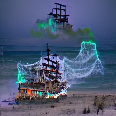 Ethereal Ghost Pirate Ship on Misty Sea