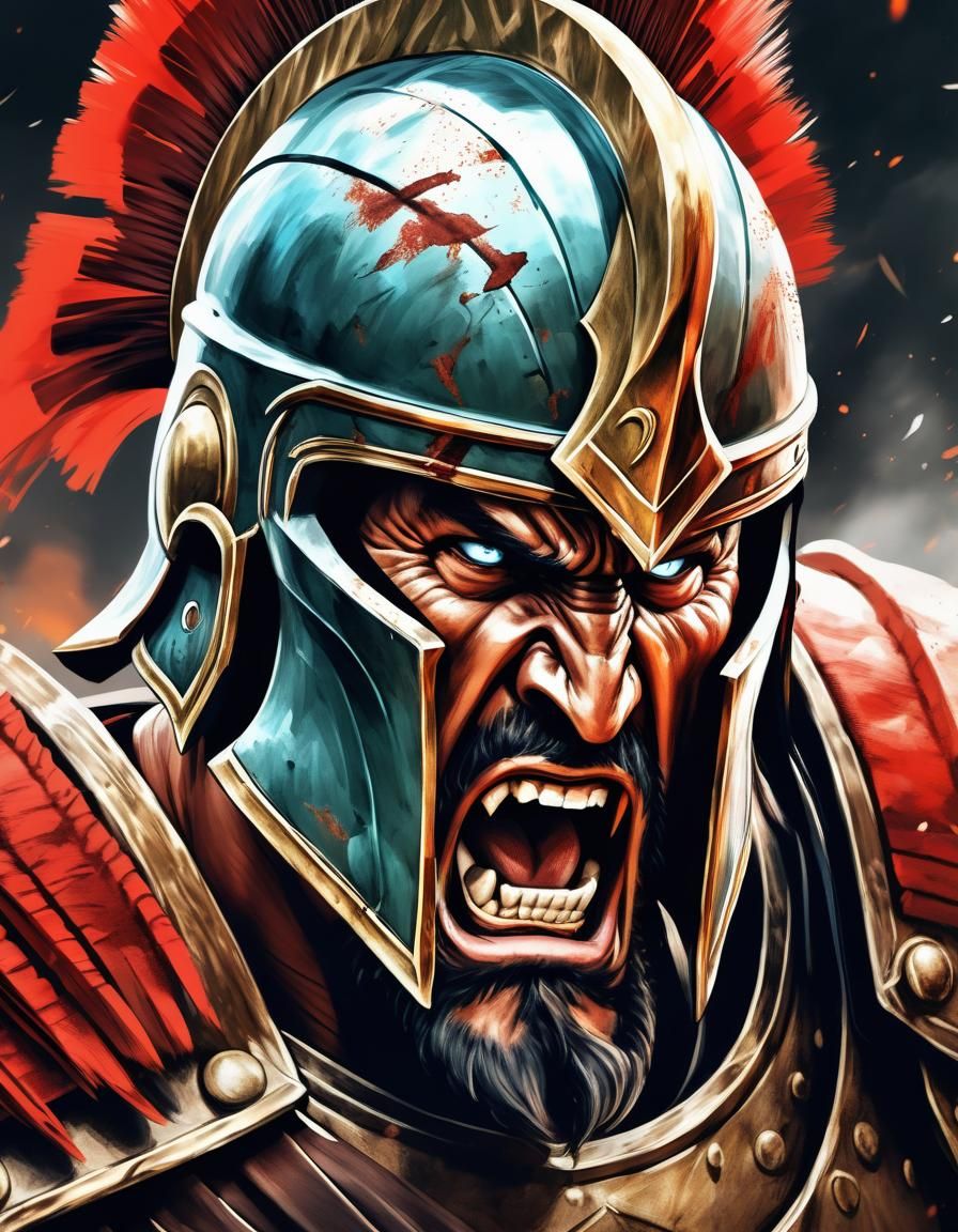 Fierce Spartan Warrior Portrait in Anime Style