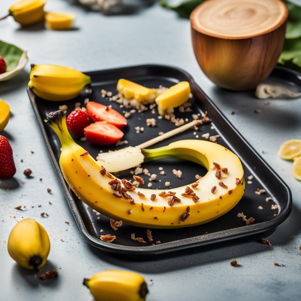 Arrow Piercing Rotten Banana with Fruit Flies