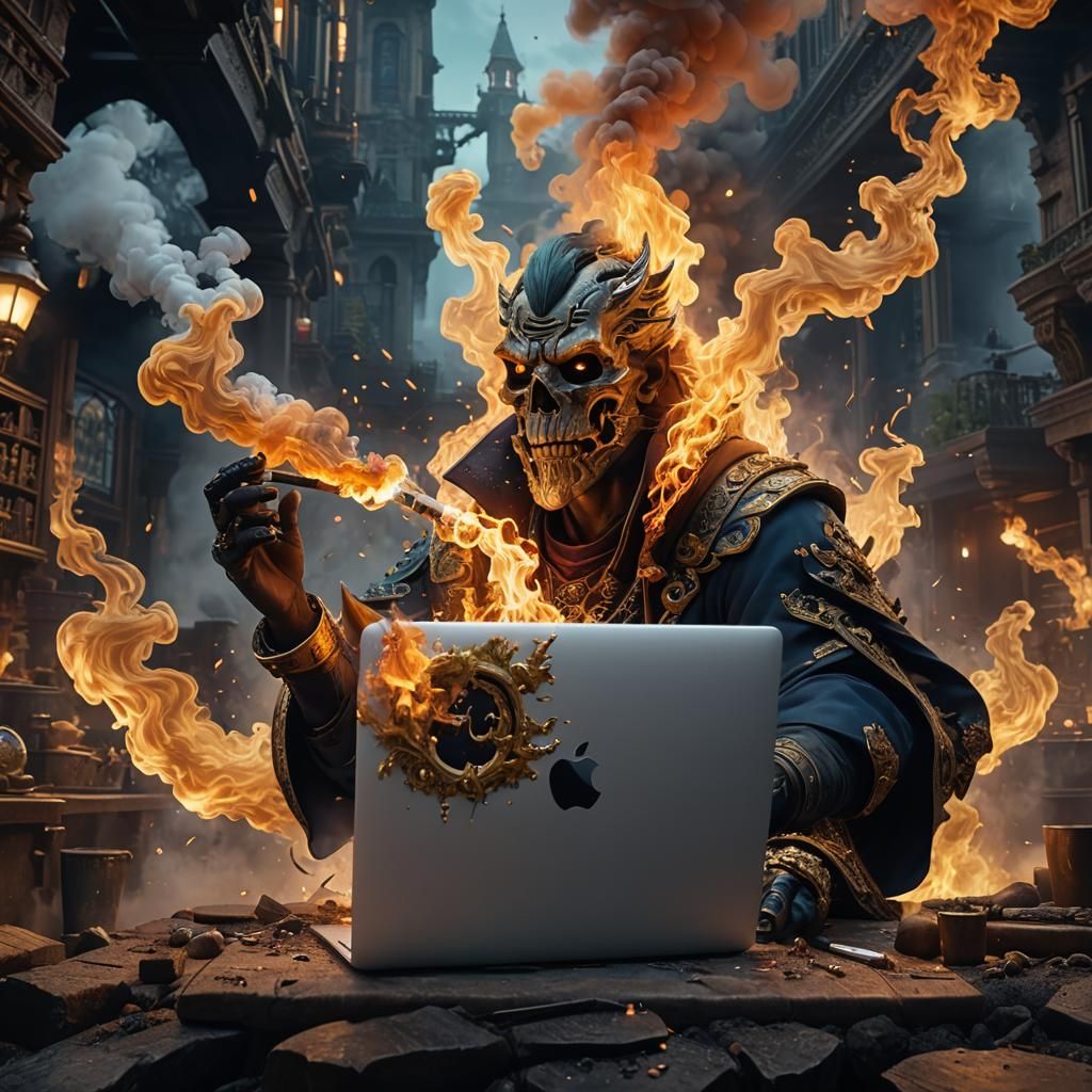 Smoking MacBook Pro Update in Detailed Digital Art
