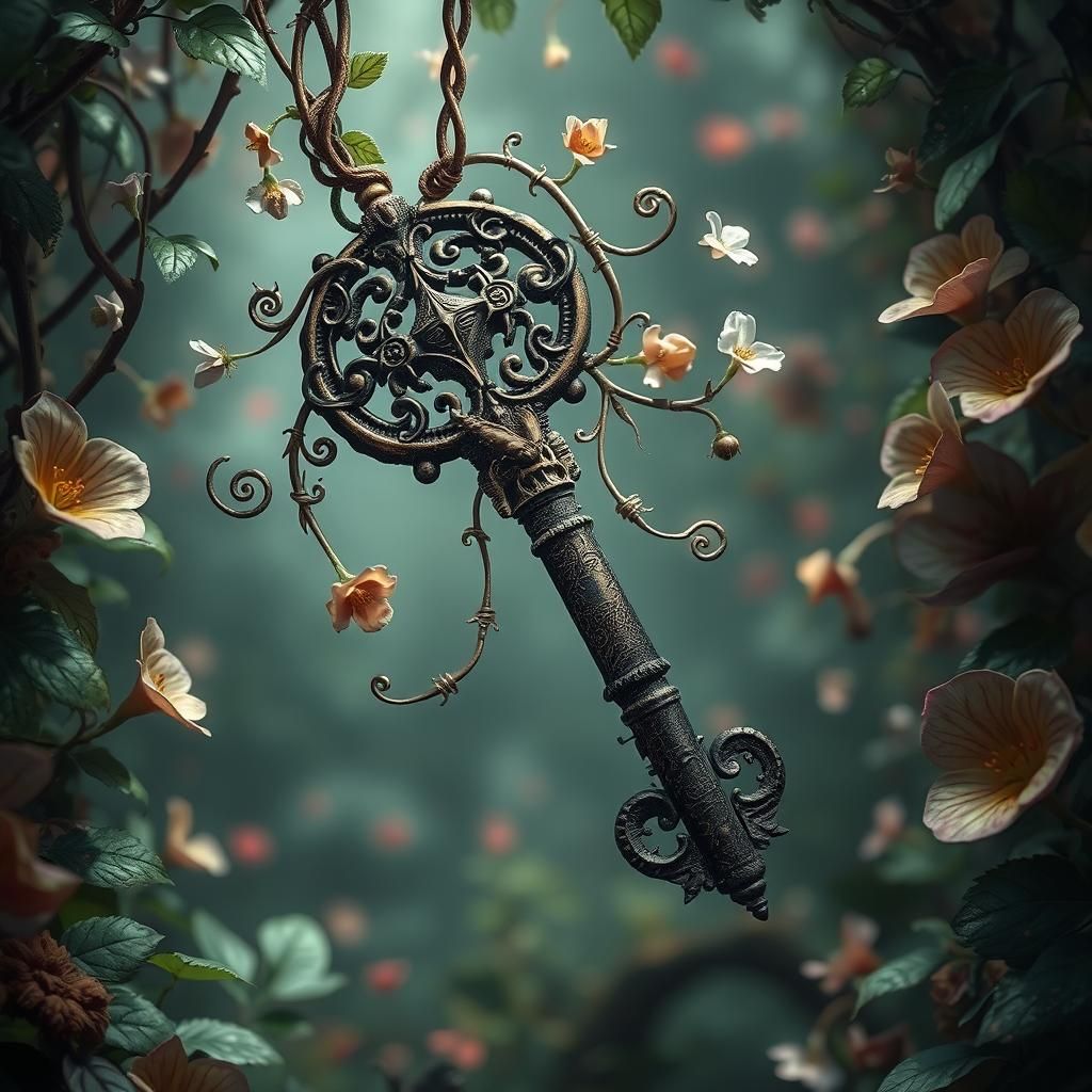 Mystical Key Surrounded by Lush Foliage