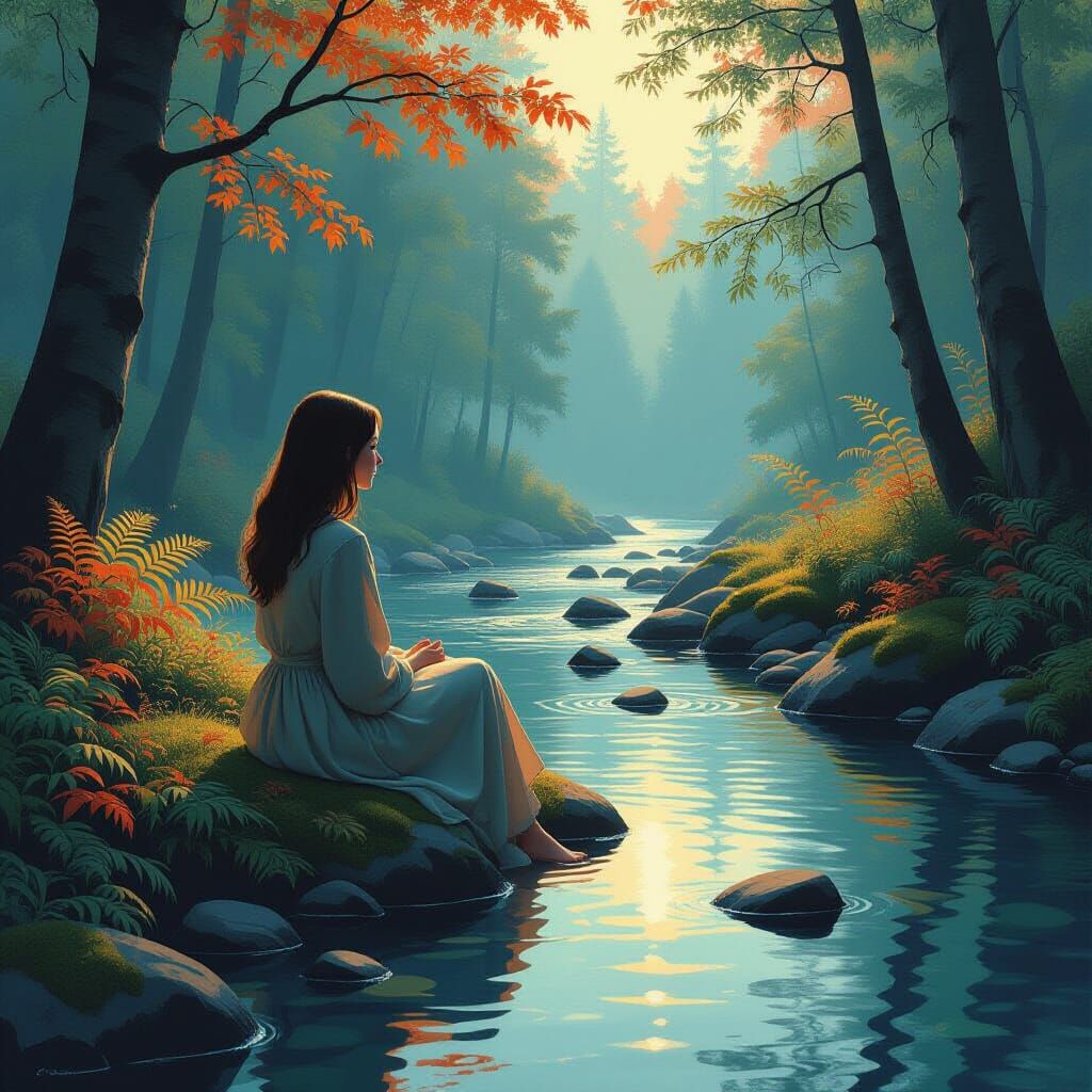 Riverside Serenity in Lush Forest