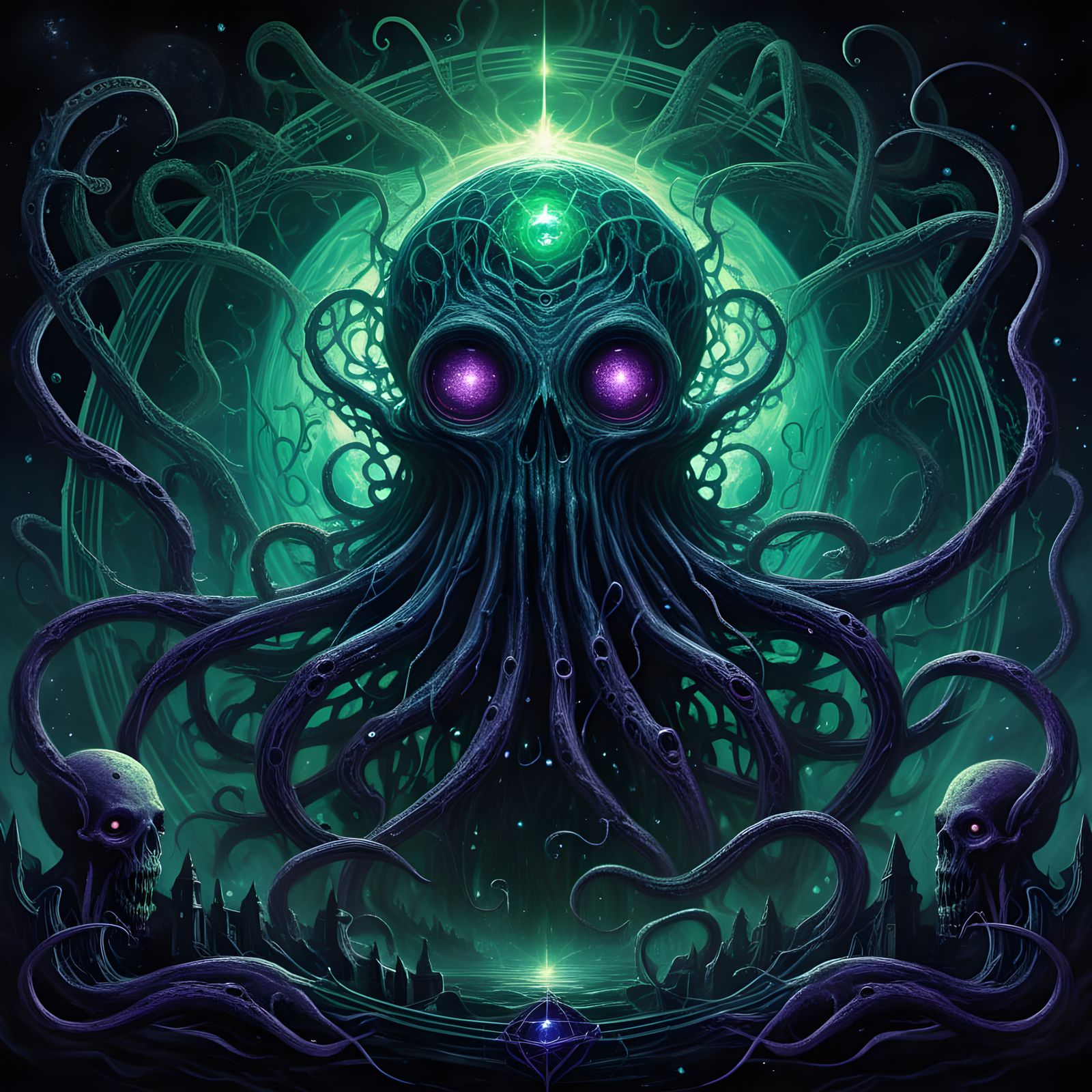 Cosmic Eldritch Entity in Psychedelic Nightmare Style