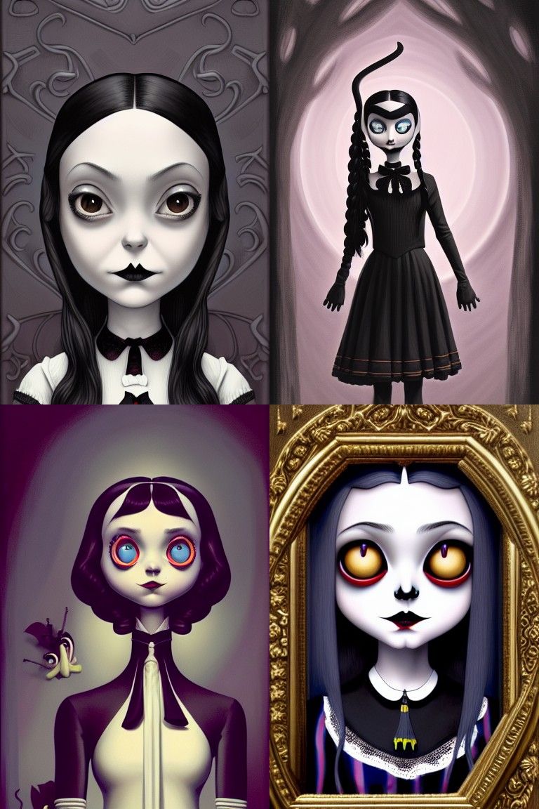 Wednesday Addams Lofi Portrait in Pixar Style