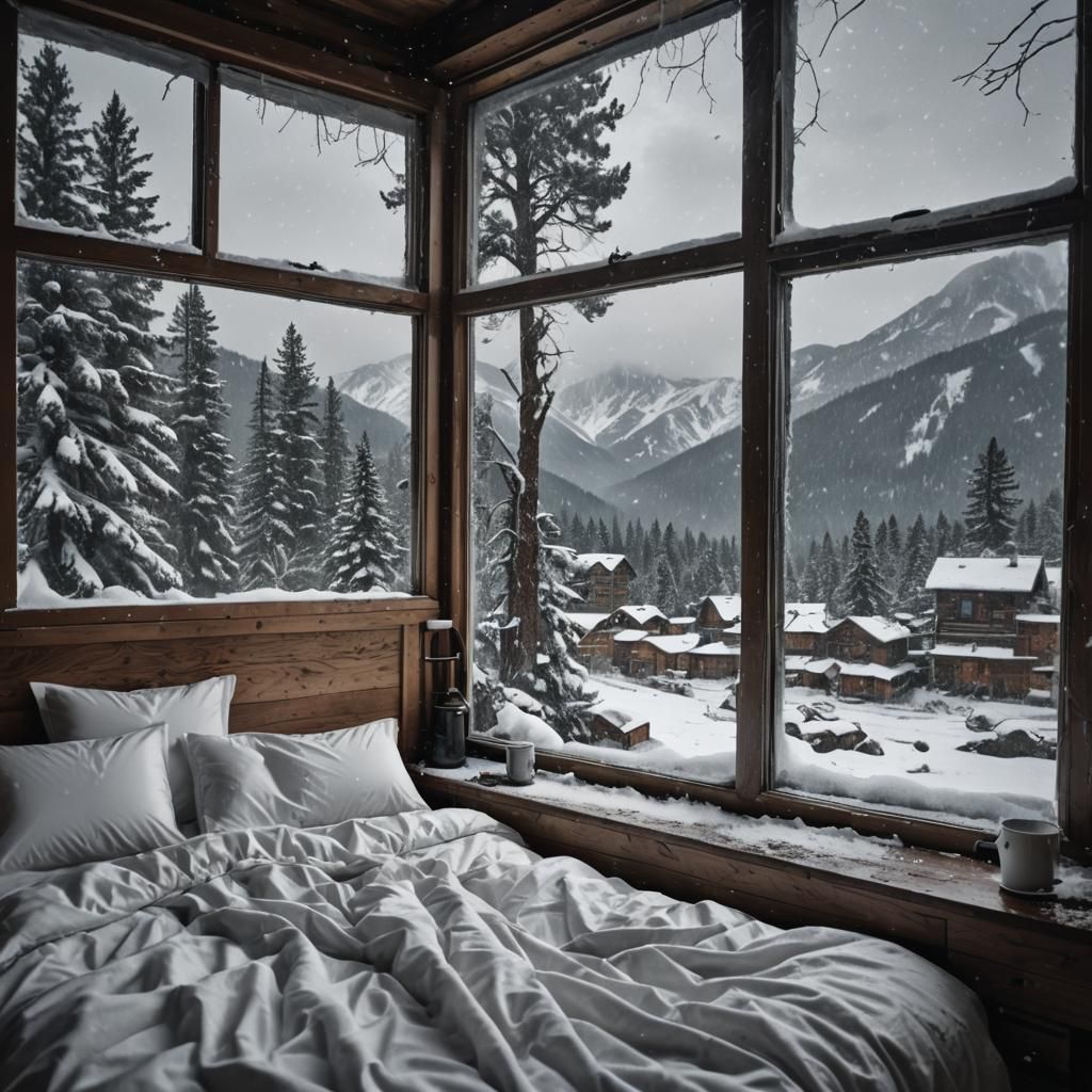 Snowy Mountain View from Bedroom Window