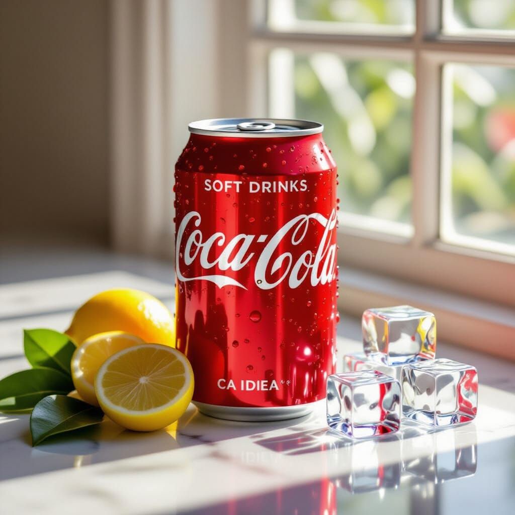 Hyperrealistic Coca-Cola Can with Lime and Ice