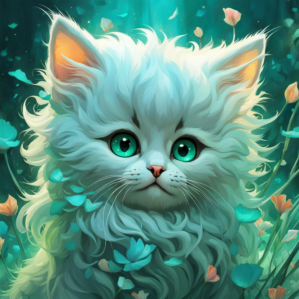Cute Cat with Bioluminescent Glow in Digital Art