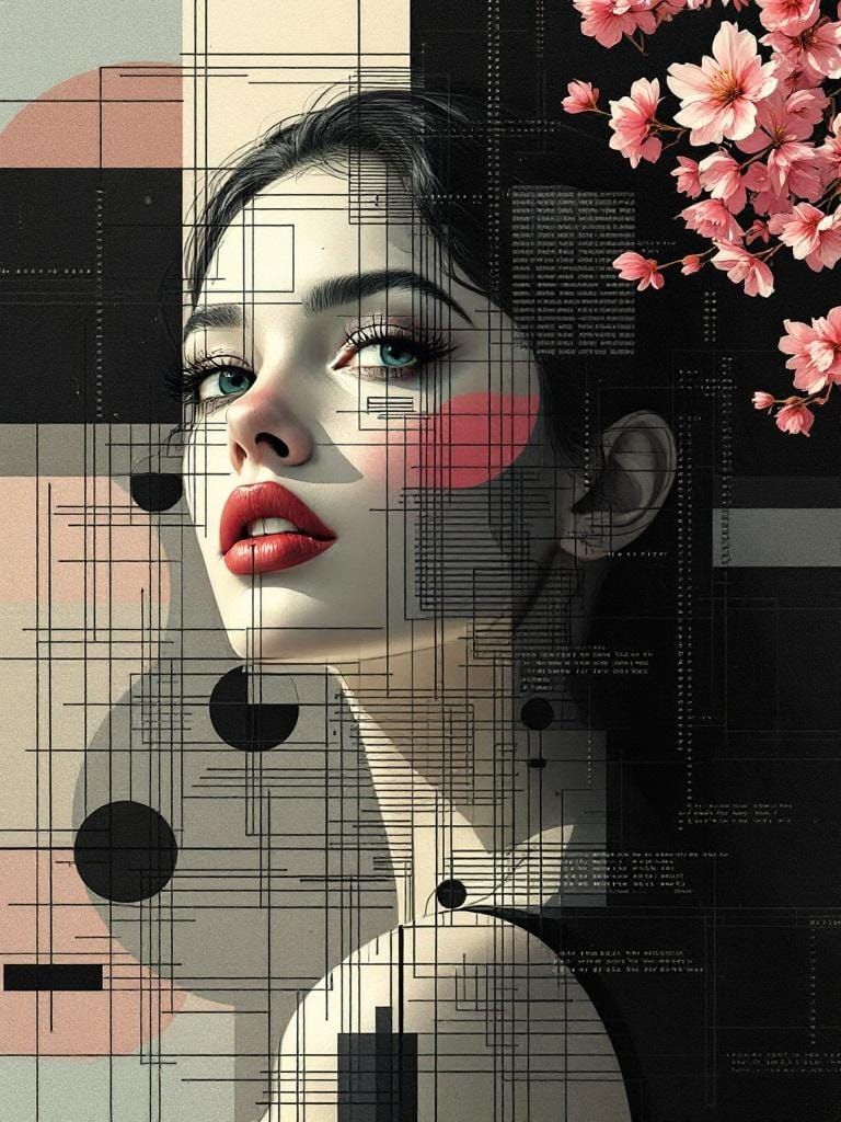 Abstract Pin-Up Fusion with ASCII Art Overlay