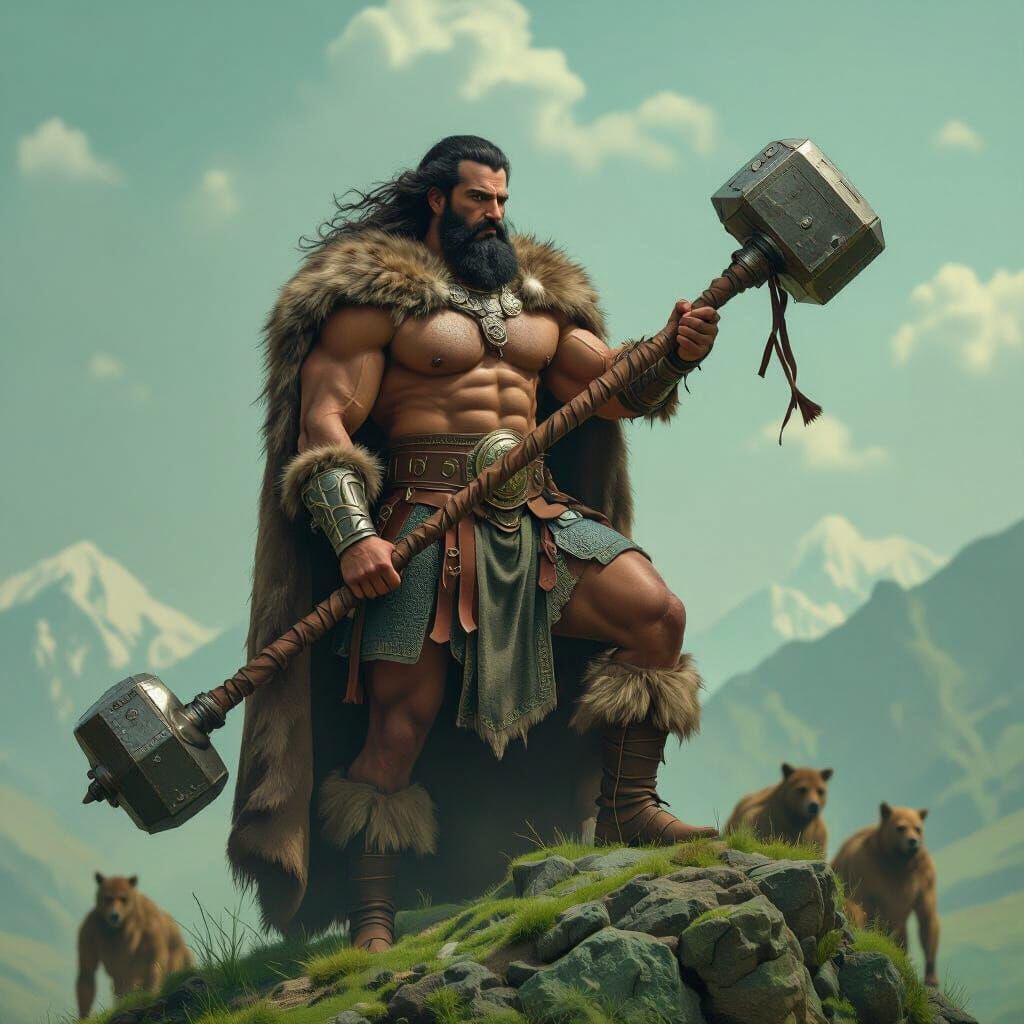 Rostam: Muscular Warrior on Green Peak