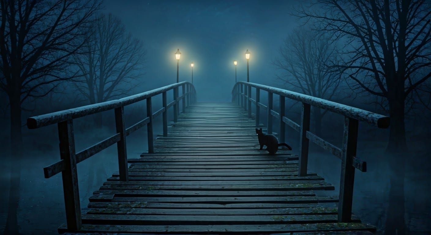 Cursed Bridge at Midnight in Dark Surrealist Style
