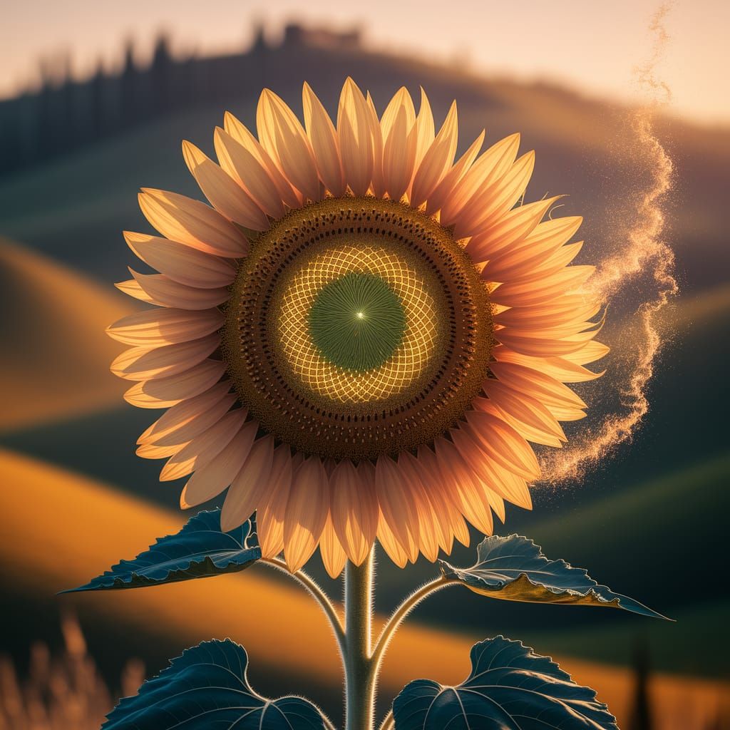 Colossal Sunflower Dominates Tuscan Landscape in Golden Ligh...