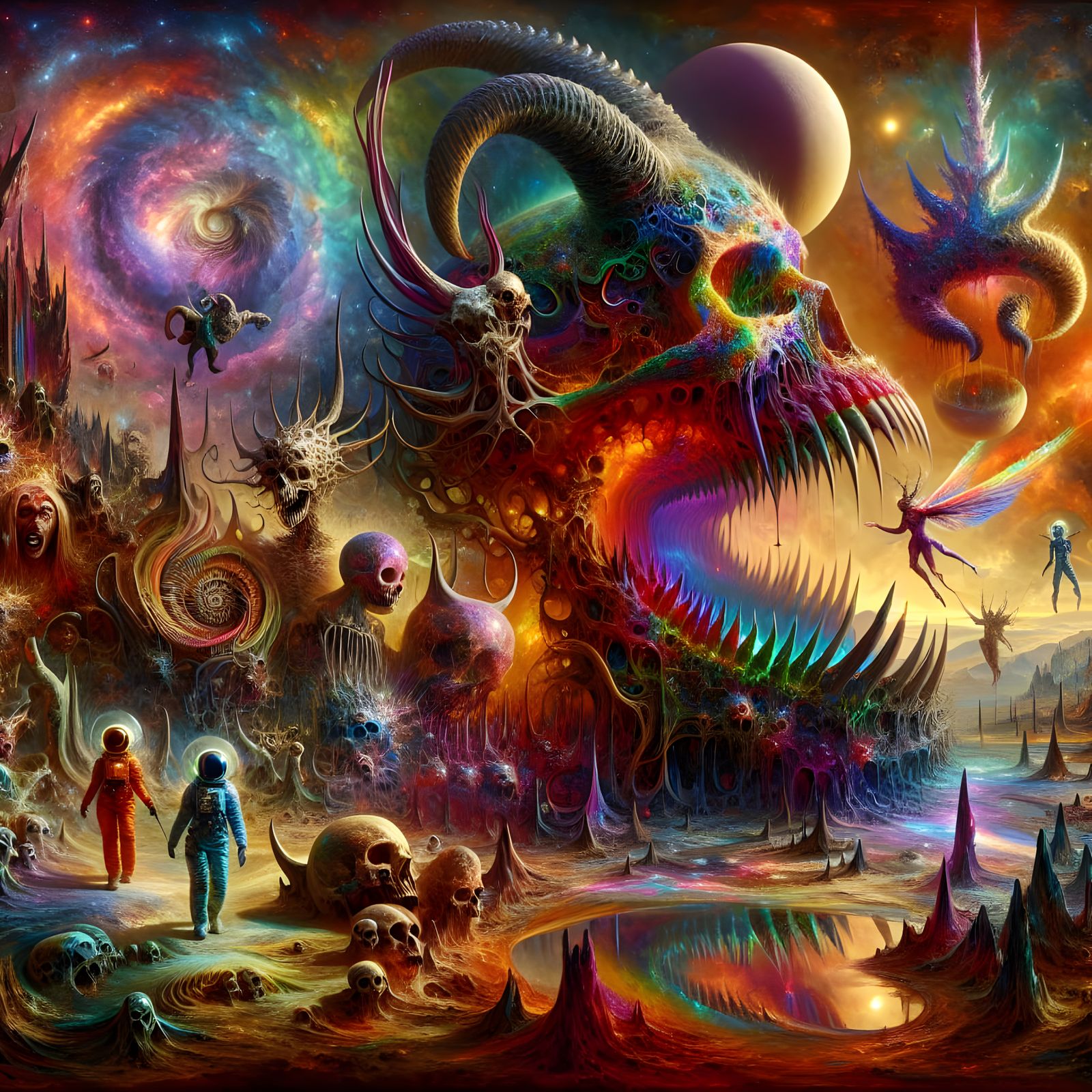 Surreal Cosmic Landscape in Vibrant Horror and Fantasy