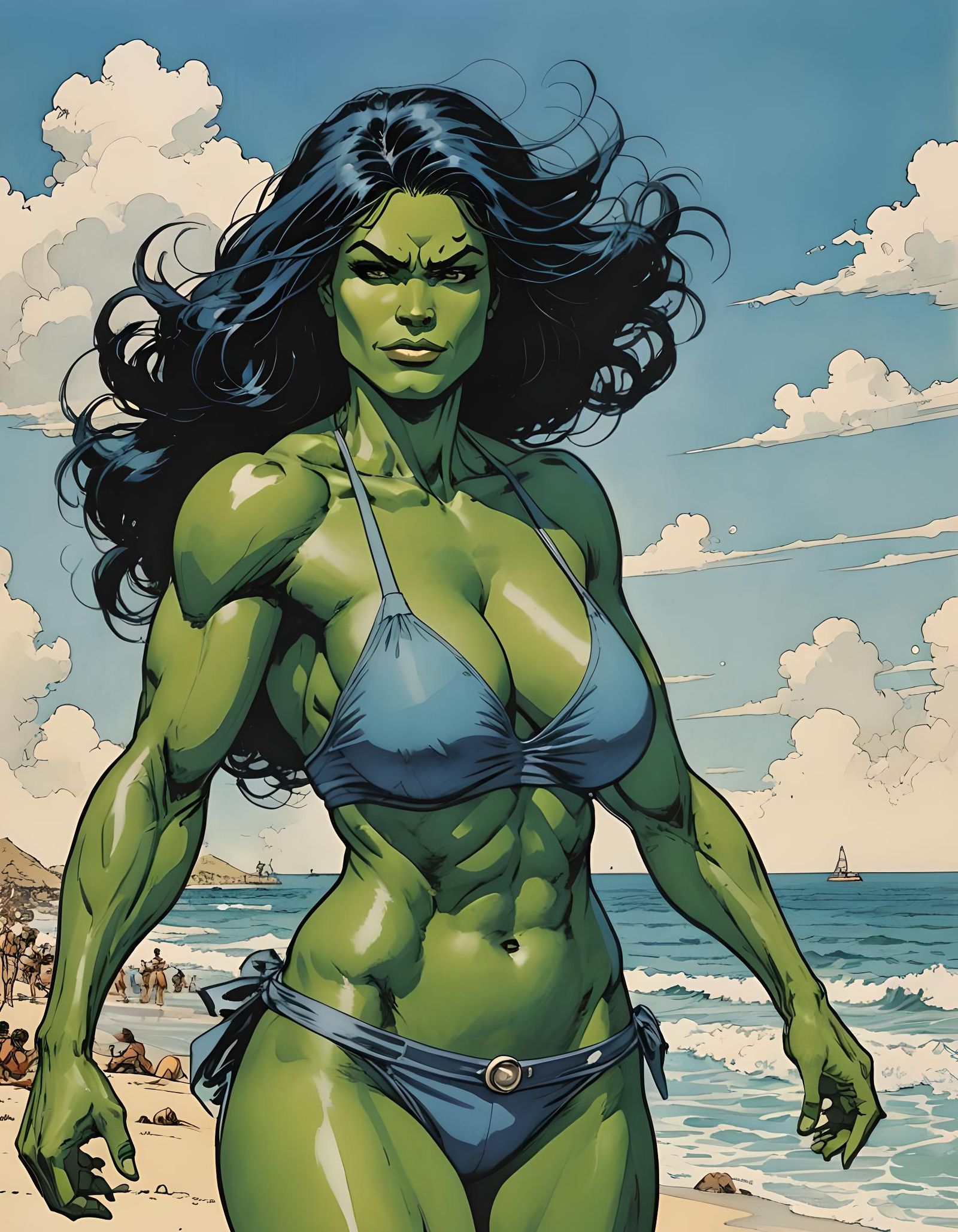 She-Hulk Emerges from the Ocean: Comic Book Art