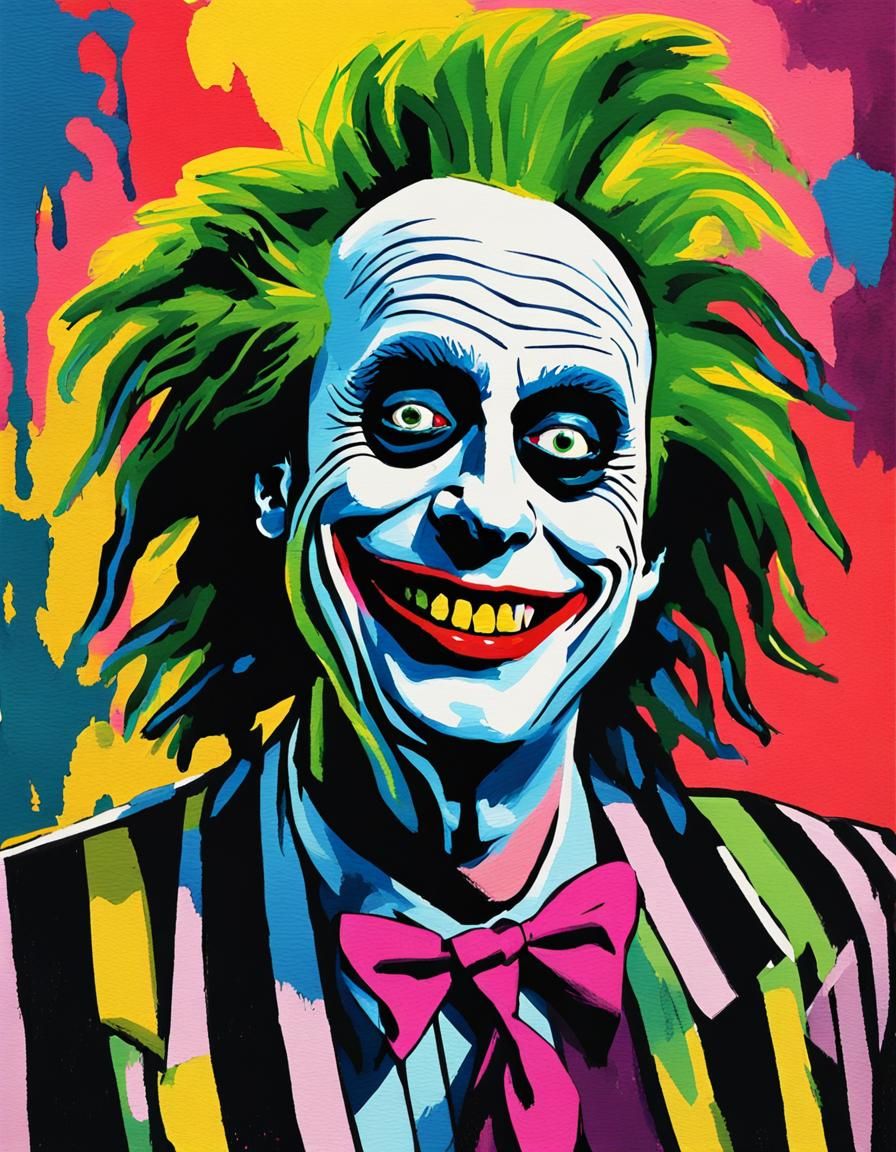 Beetlejuice Smile in Warhol-Inspired Gouache Style