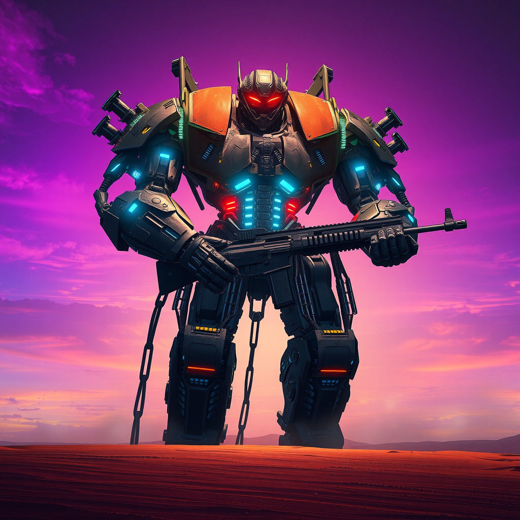 Bio-Mechanical War God Roams Desert Battlefield