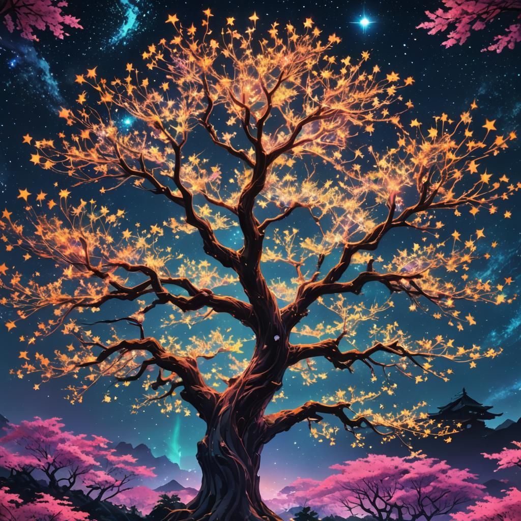 Glowing Star Tree in Japanese Anime Style