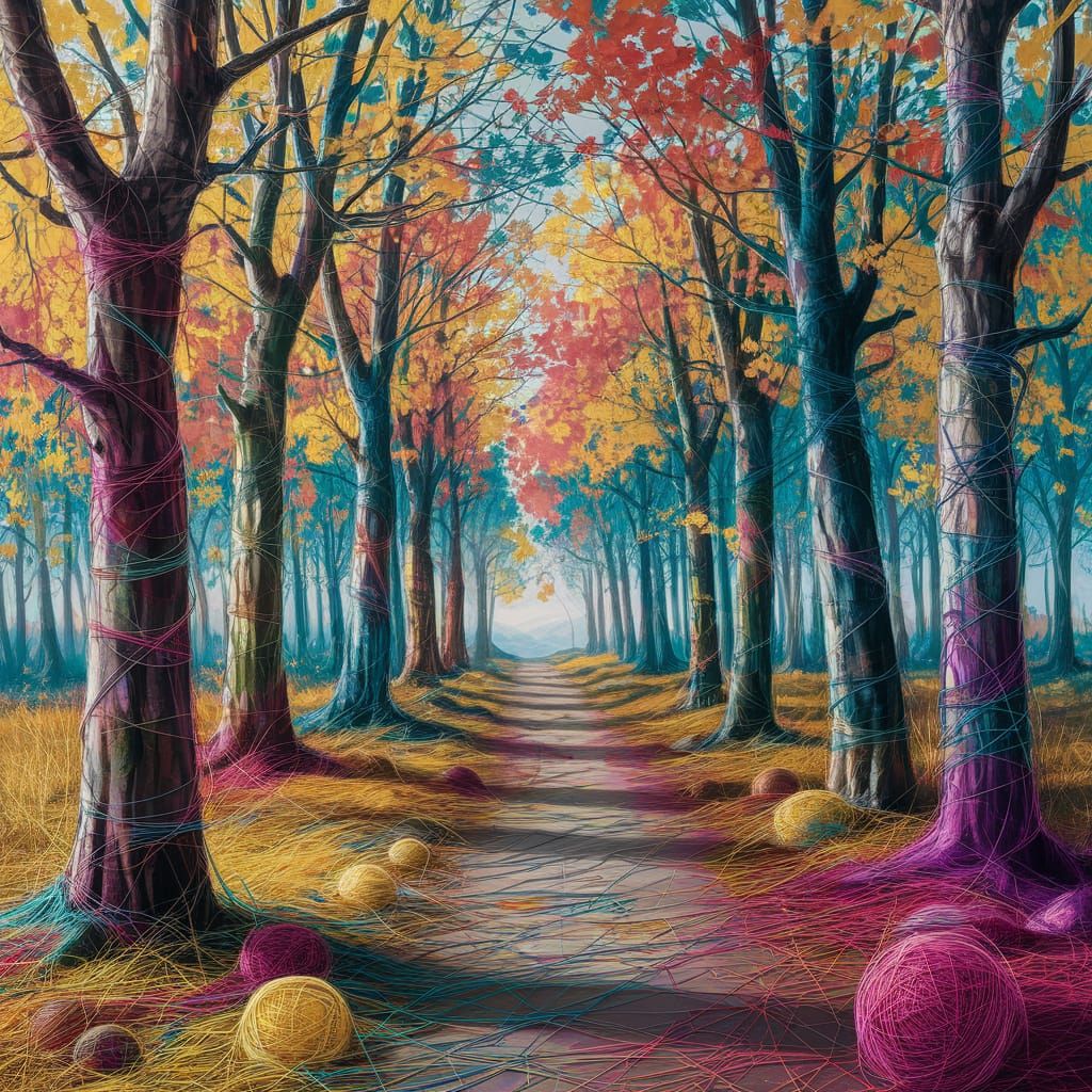 Yarn Autumn Forest in Graffiti Art Style