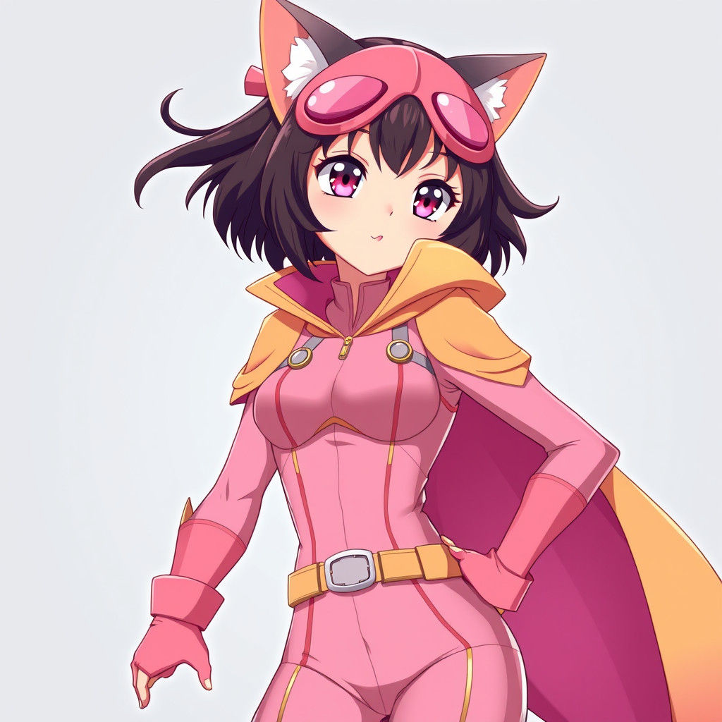 Manga-Inspired Heroine Catgirl with Dark Chocolate Hair and....