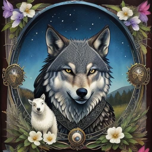 Whimsical Storybook Illustration with Hawk and Fish